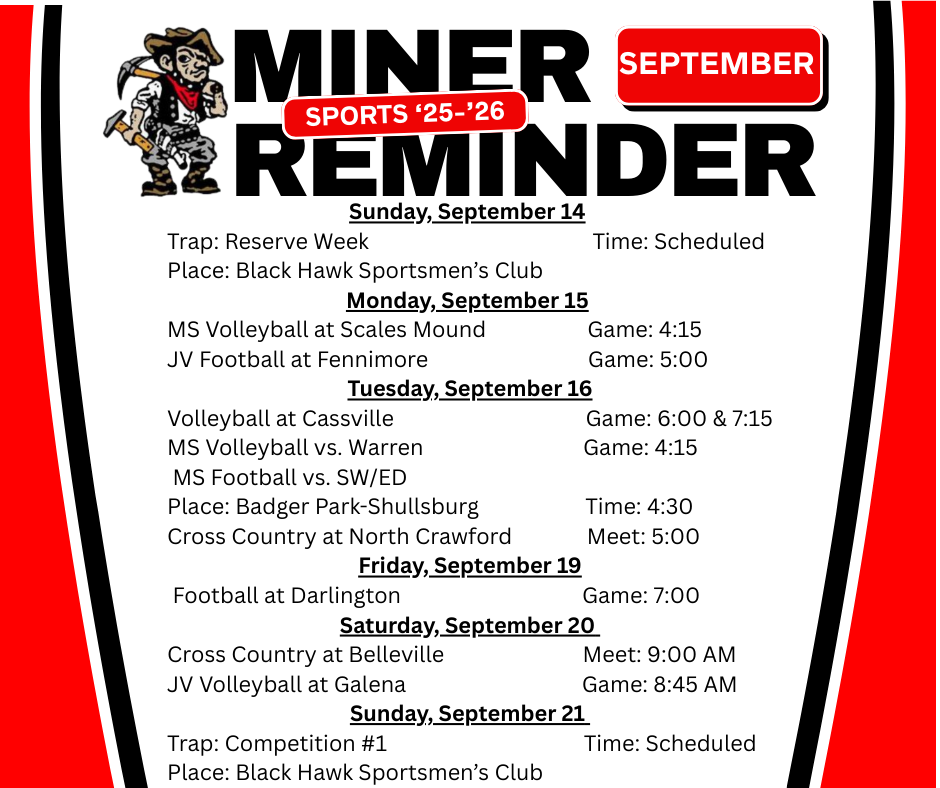 September 14-21, 2025 Miner Reminder 2025-2026 (Facebook Post)