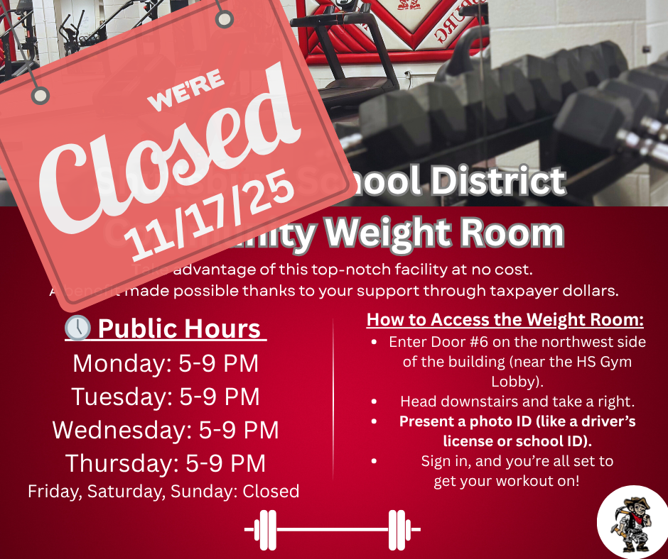 Weight room closed 11/7/25