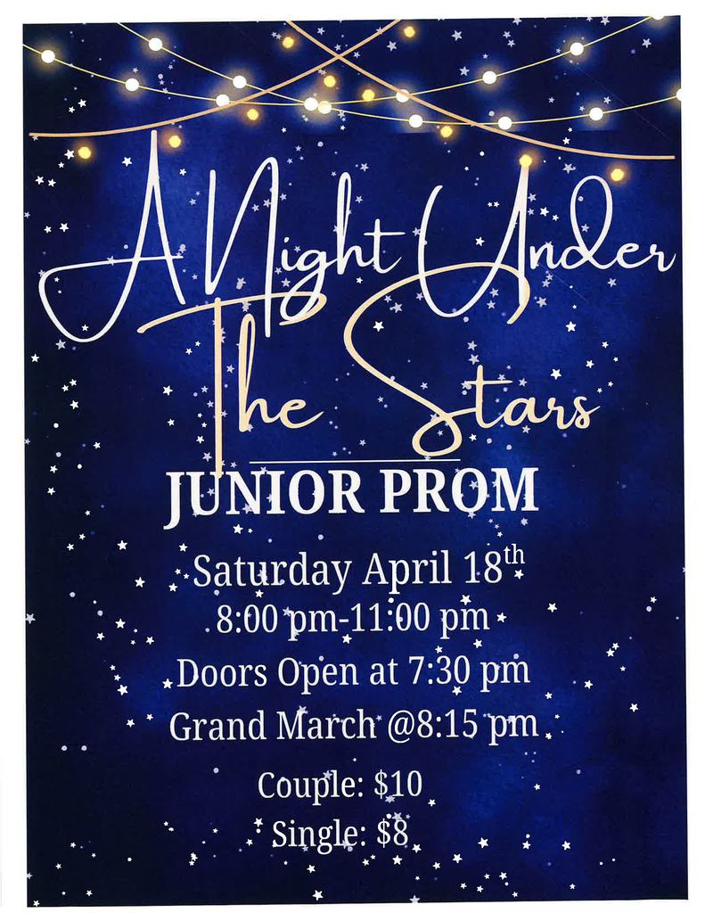 Prom is April 18th at 8 PM in the Pit. 