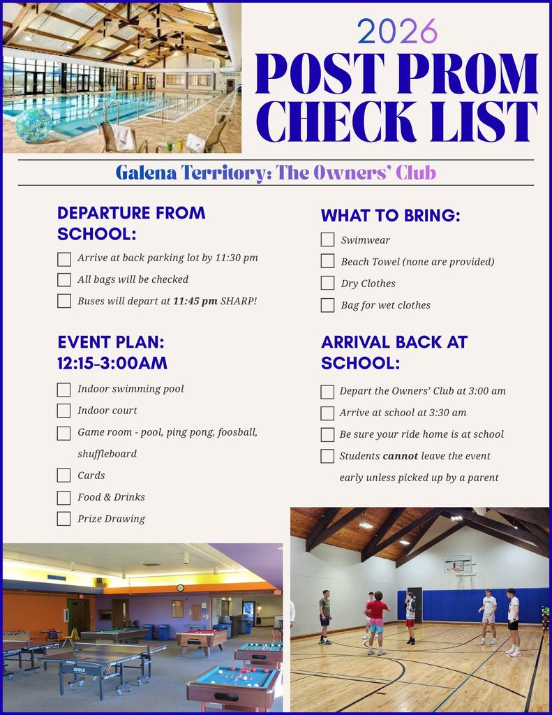 Post Prom checklist, also make sure you have all forms turned in by Thursday.