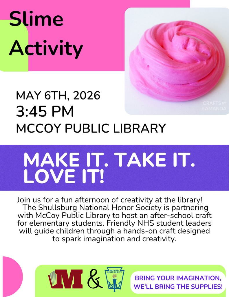 NHS Library Craft will be May 6th at 3:45 for elementary students.  