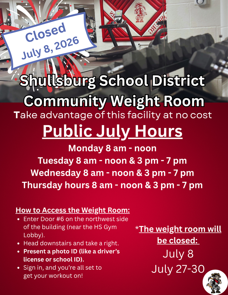The weight room will be closed all day July 8, 2026.