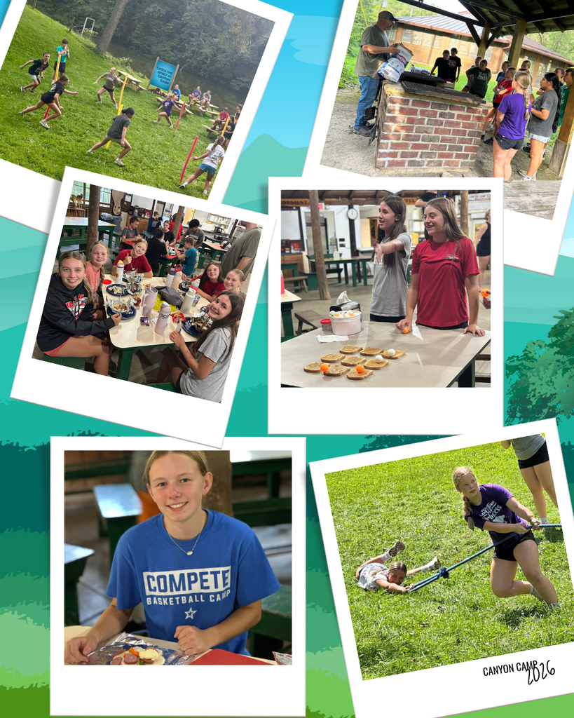 A collage of photos showing various outdoor activities and events. Scenes include children running, a person cutting grass, people eating, and others walking.