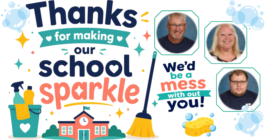 A poster with three faces, with the text "Thanks for making our school sparkle."