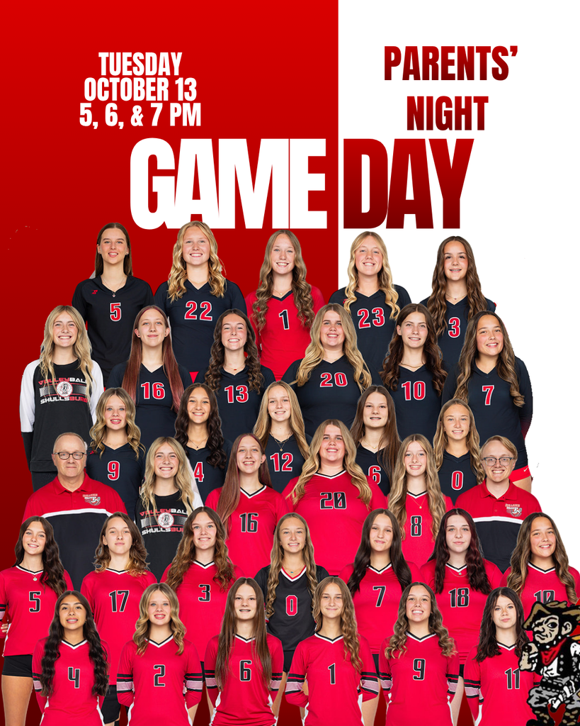 A sports team in red jerseys with numbers. The top row reads "Parents' Night Game Day" with a date of Oct 13.
