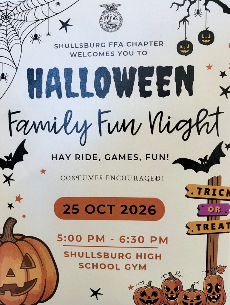 Poster with Halloween decorations. Text reads "Halloween Family Fun Night" and "Hay Ride, Games, Fun! Costumes Encouraged".