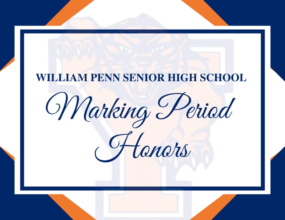 Graphic that says "William Penn Senior High School Marking Period Honors" with the Bearcat Logo