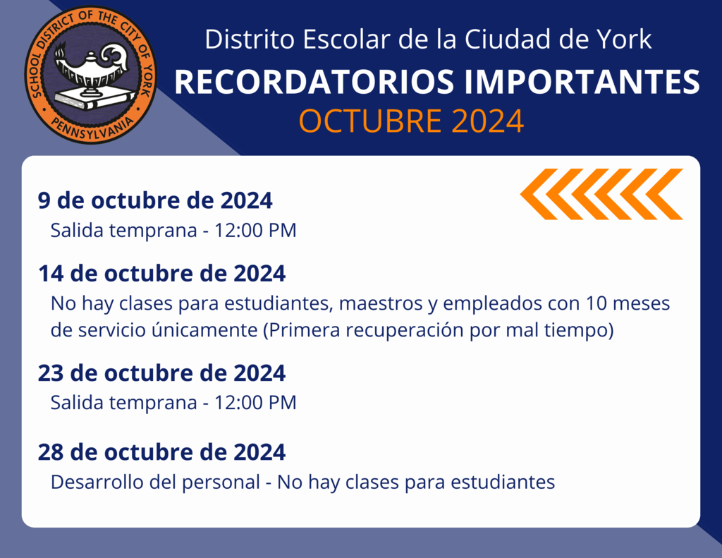 Important Reminders for October (Spanish)