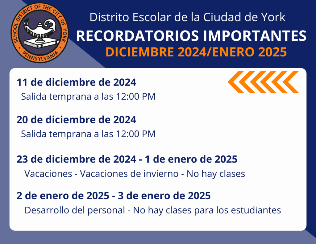 Graphic with important calendar reminders