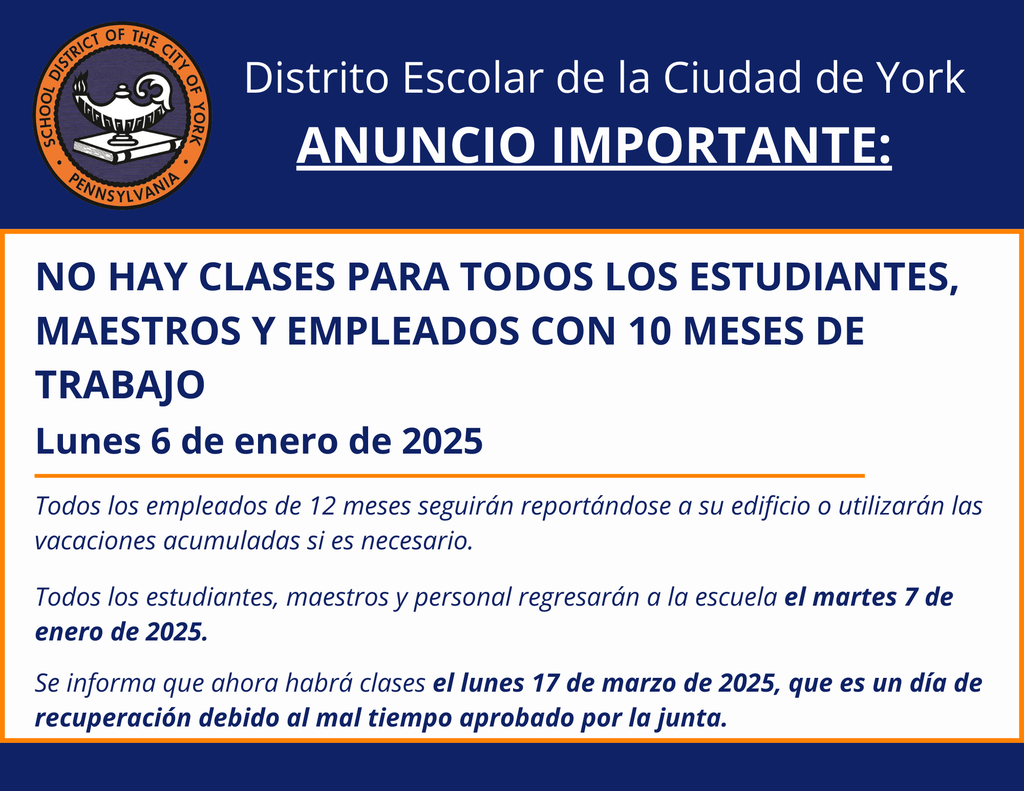 No School - Monday January 6, 2025