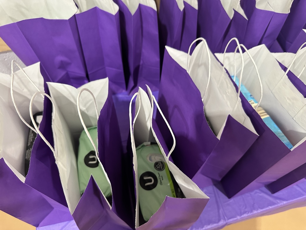 Paper bags with products inside of them