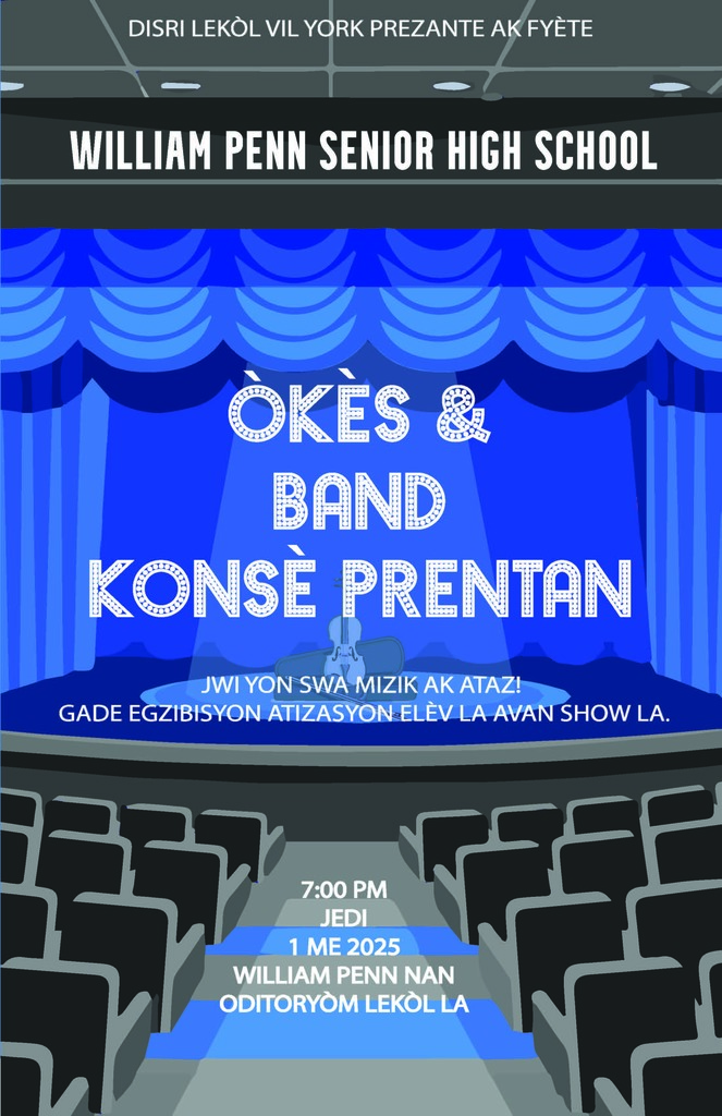 Flyer with art and words on it