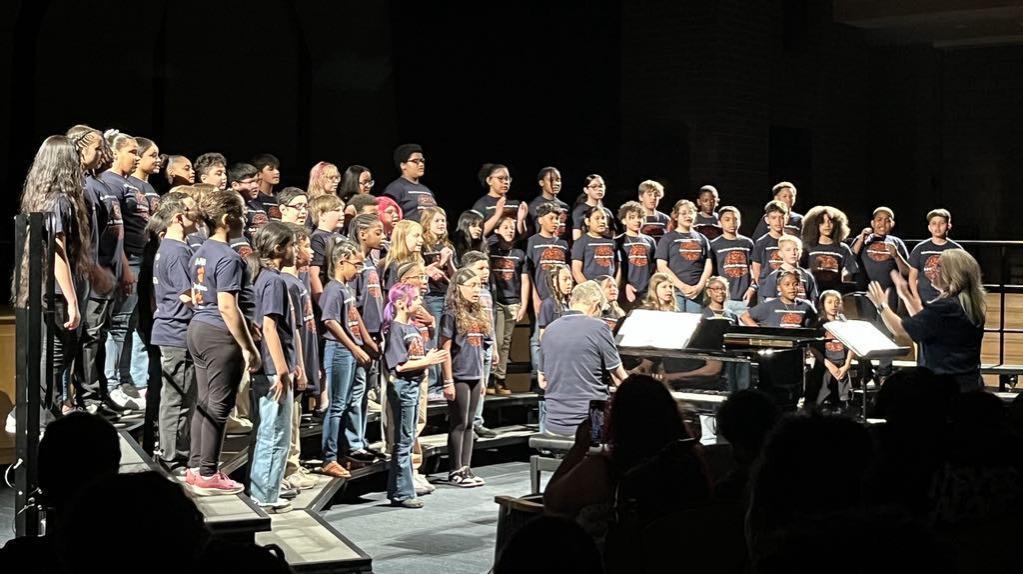 Photo of students in the Elementary Concert on stage