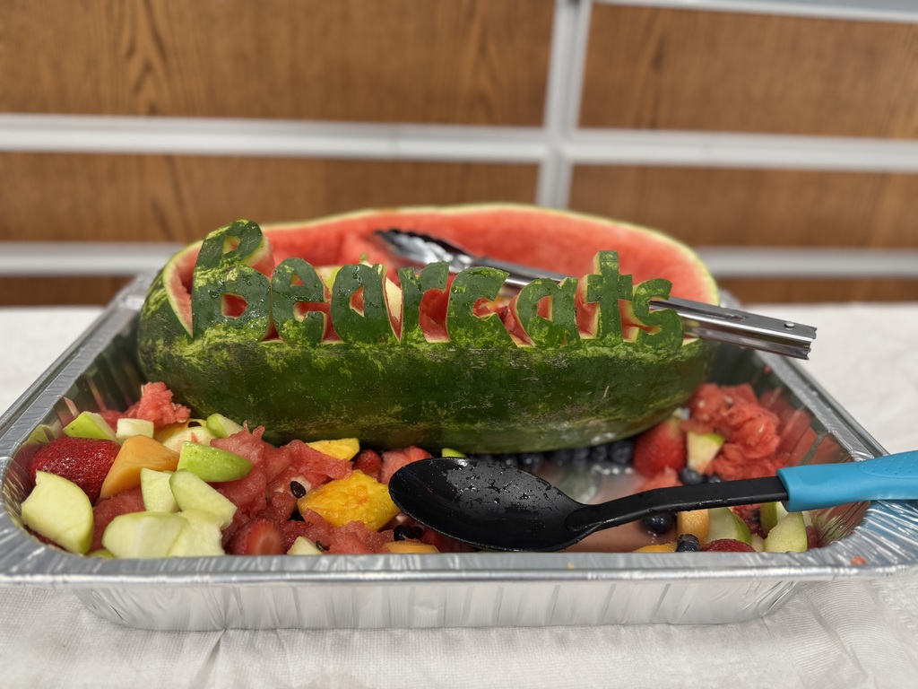 Fruit salad with the word "Bearcats" carved in it