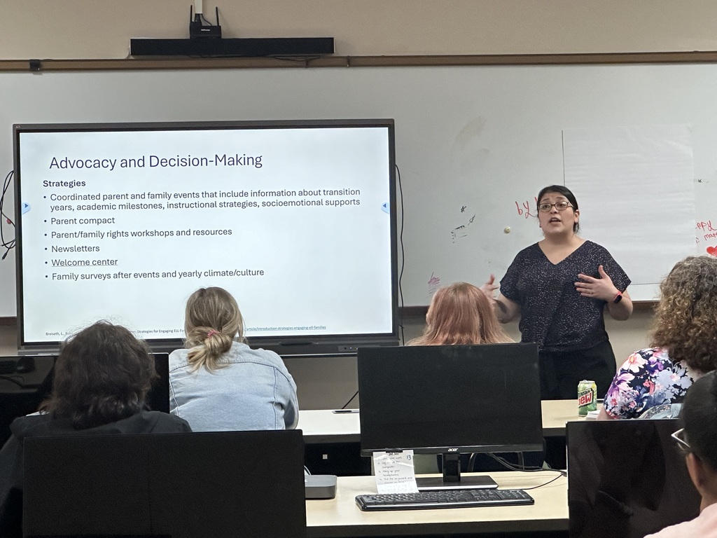 A presenter discusses advocacy strategies for parents, with a screen displaying key points about family engagement and resources.