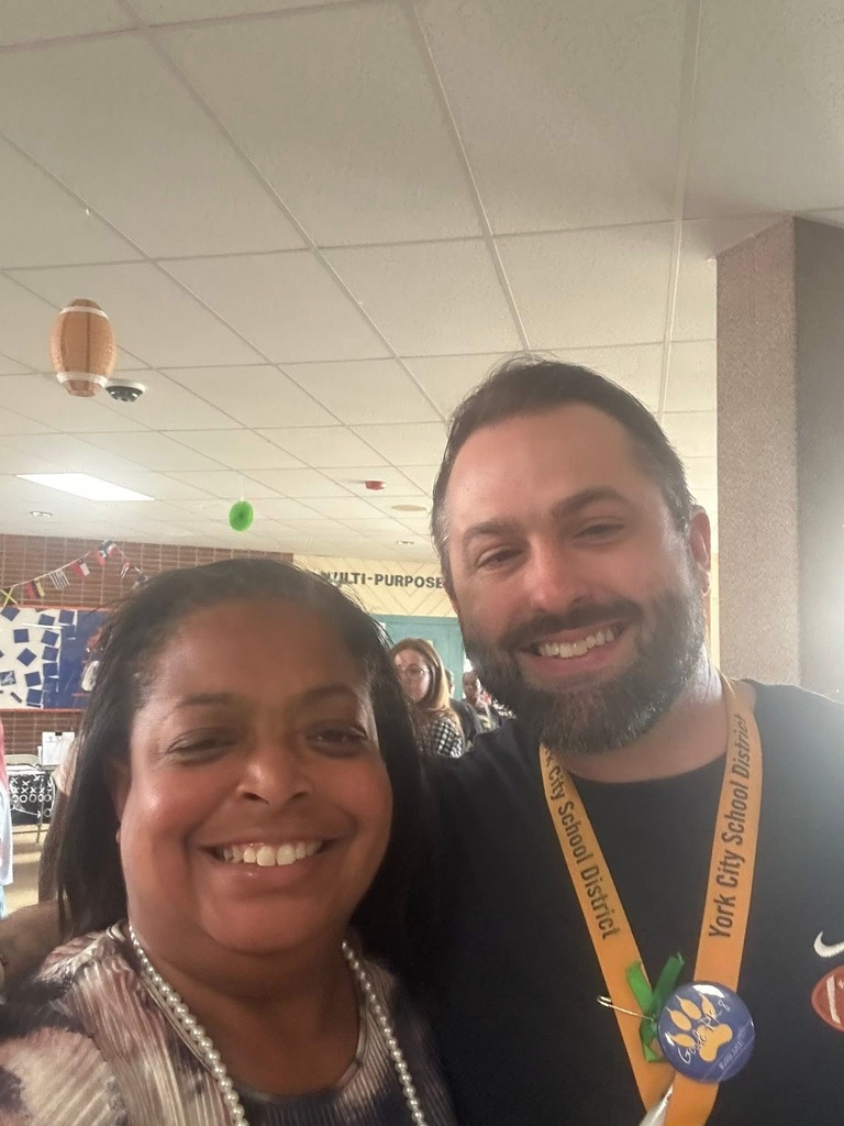 Superintendent of Schools, Dr. Andrea Berry-Brown taking a selfie with Goode Assistant Principal, Mr. Shiposh at Goode PreK-8's Back to School Night.