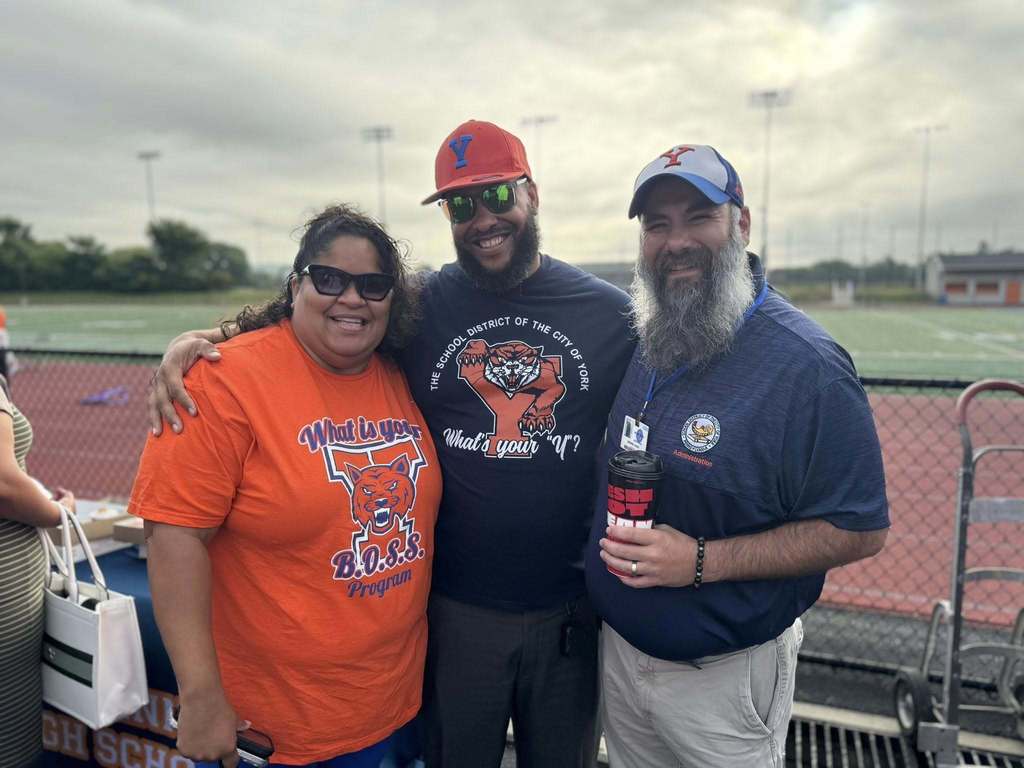 District staff posing together at the School District of the City of York's 2025-2026 Opening Kick-Off Day.