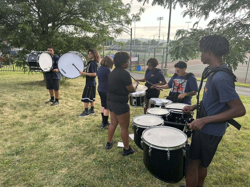 William Penn Senior High School's Bearcat Marching Band Drumline playing at the School District of the City of York's 2025-2026 Opening Kick-Off Day.
