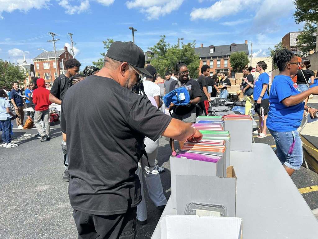 Families at the back to school night at William Penn