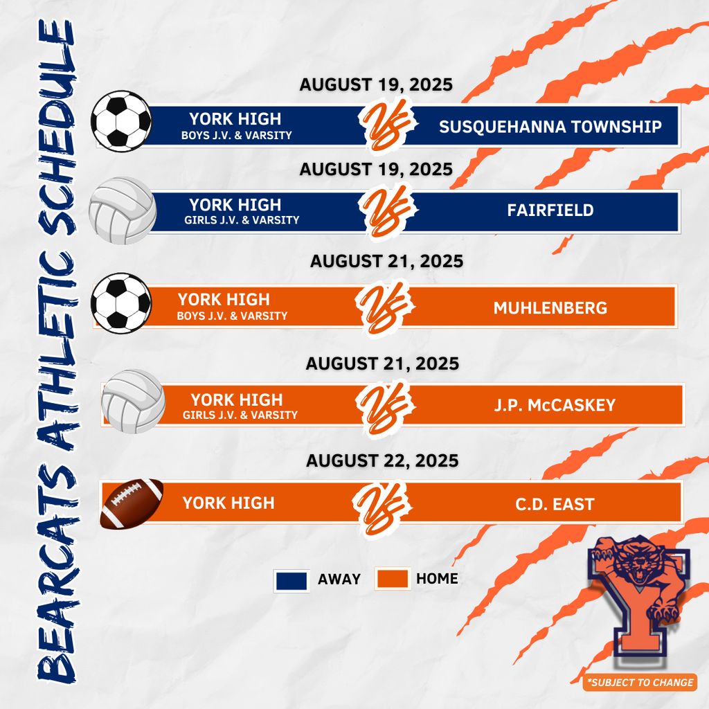 Bearcats Athletic Schedule for the School District of the City of York.