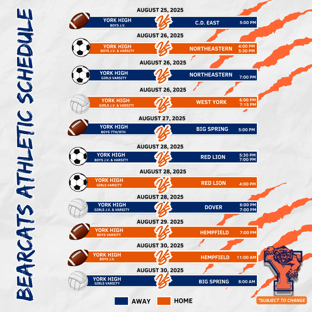 Bearcats Athletic Schedule for the School District of the City of York.