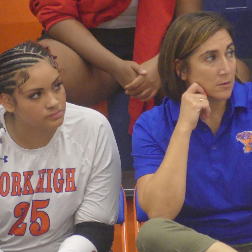 Bearcat Volleyball player with one of the coaches during their first game of the 2025 Fall Season.