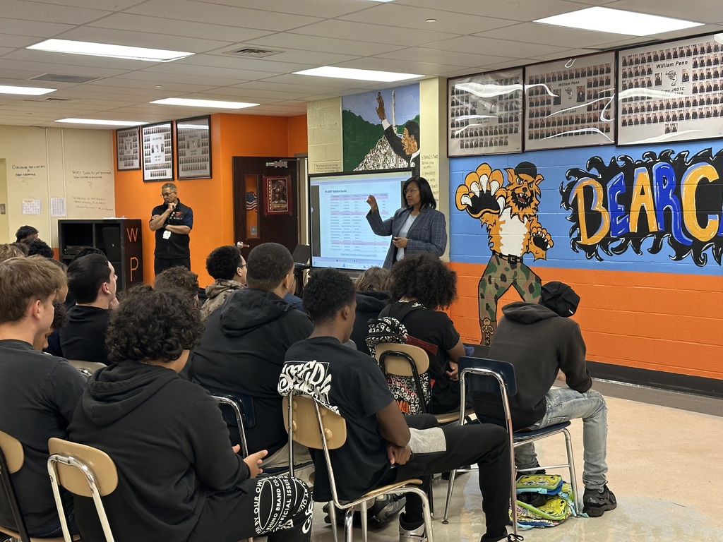 Local historian Samantha Dorm presenting to the William Penn Senior High School JROTC Cadets.
