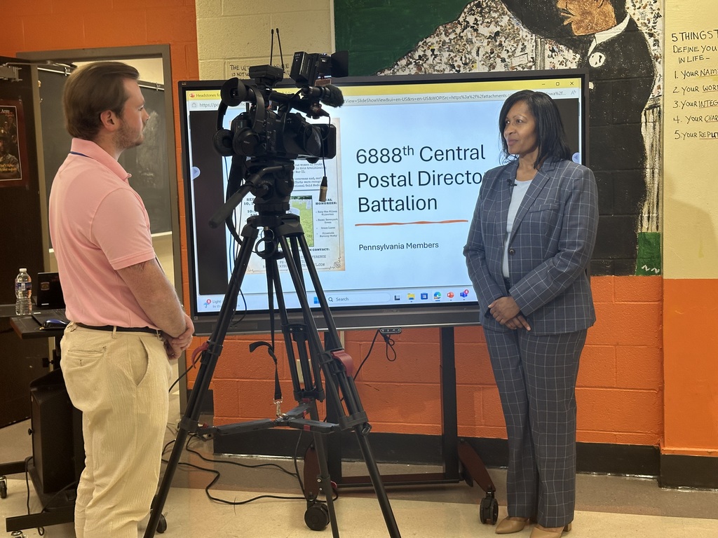 Abc27 News Reporter, Harry Murphy interviewing local historian Samantha Dorm.