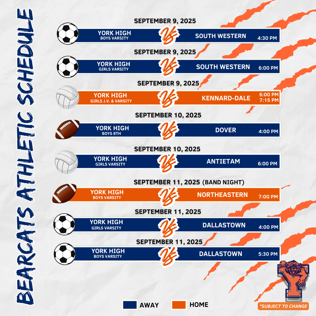 Bearcats Athletic Schedule for the School District of the City of York.