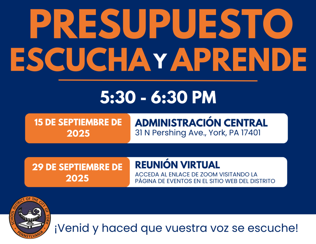 Event announcement for "Budget Listen and Learn" meetings on September 15 and 29, 2025, in York, PA. Join to share your input!