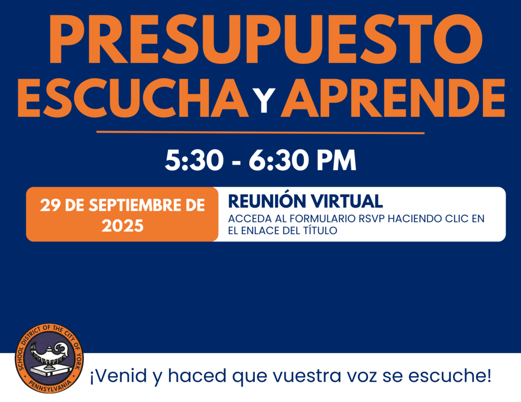 Event announcement for "Budget Listen and Learn" Virtual Meeting on September 29, 2025, in York, PA. Join to share your input!