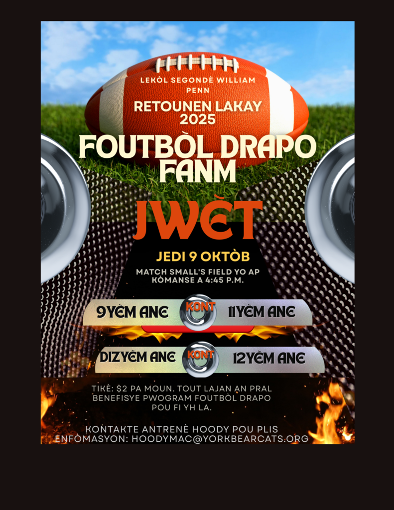 Social media graphic for William Penn Senior High School's Homecoming 2025 Girls Flag Football Game on Thursday, October 9th at Smalls Field. There are additional event details on the graphic.