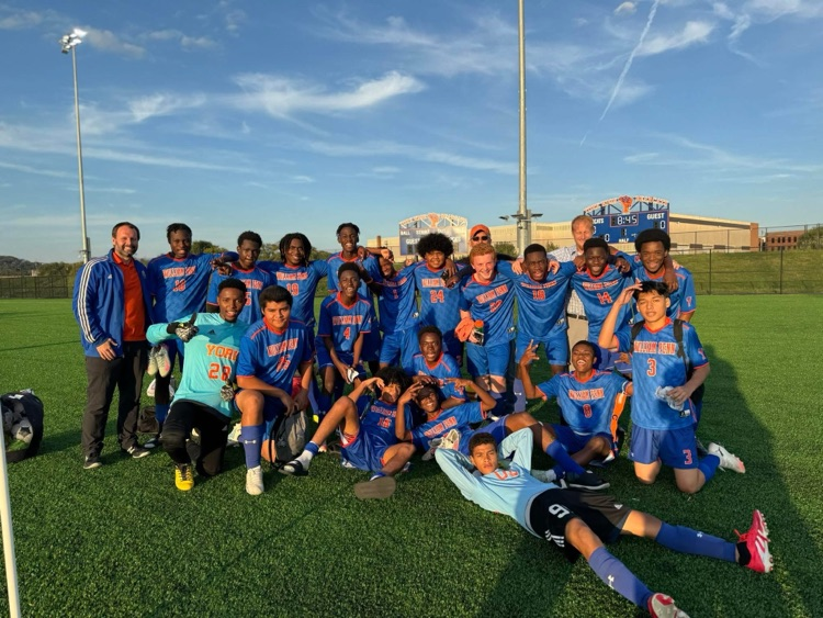 Group photo of the York High Boys Soccer Team.