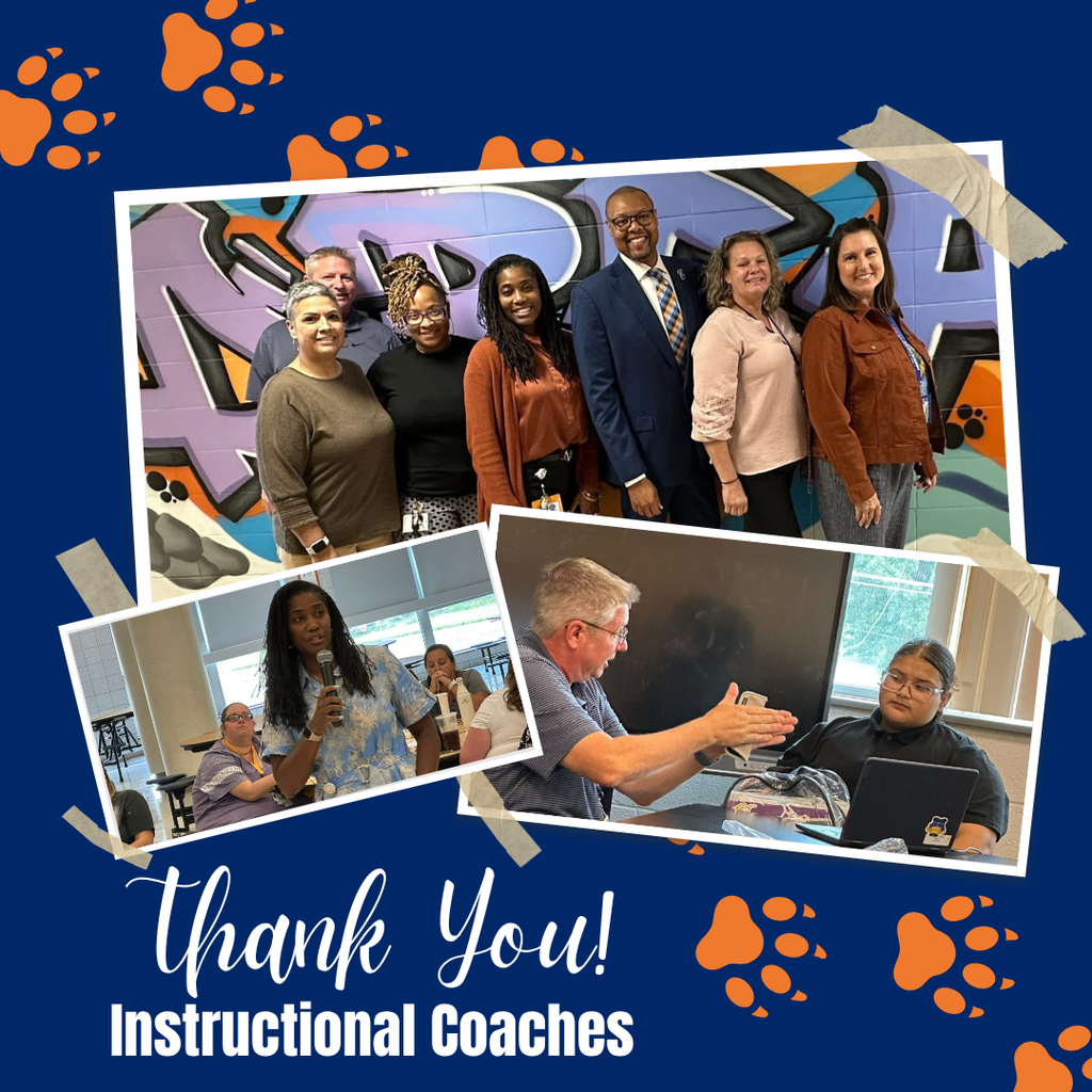 School District of the City of York graphic for National Instructional Coaches Day. There are two photos of district staff members engaging in discussion and the another photo is a group photo of seven district staff members who are standing in front of a wall.