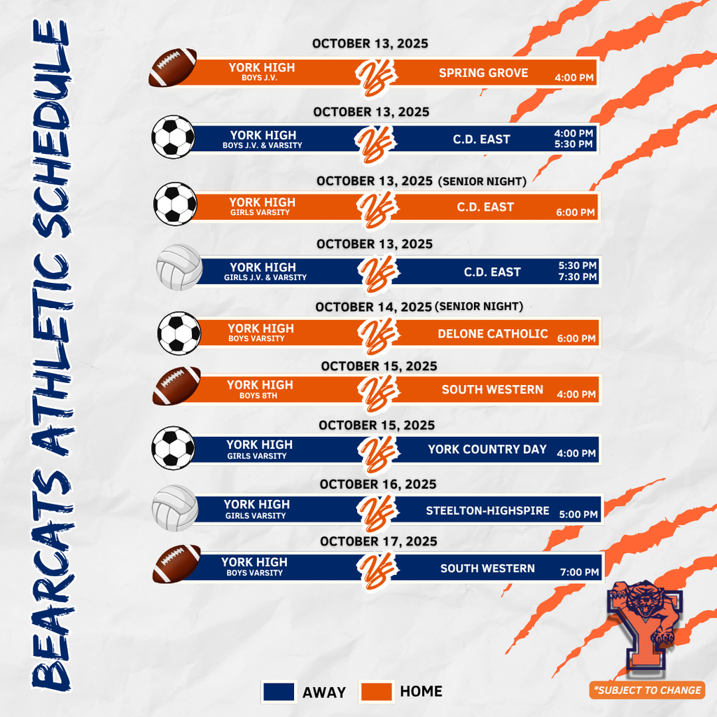 Bearcats Athletic Schedule for the School District of the City of York. 