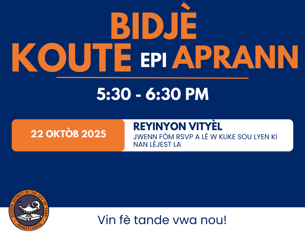 Event announcement for "Budget Listen and Learn" Virtual Meeting on October 22, 2025, in York, PA. Join to share your input!