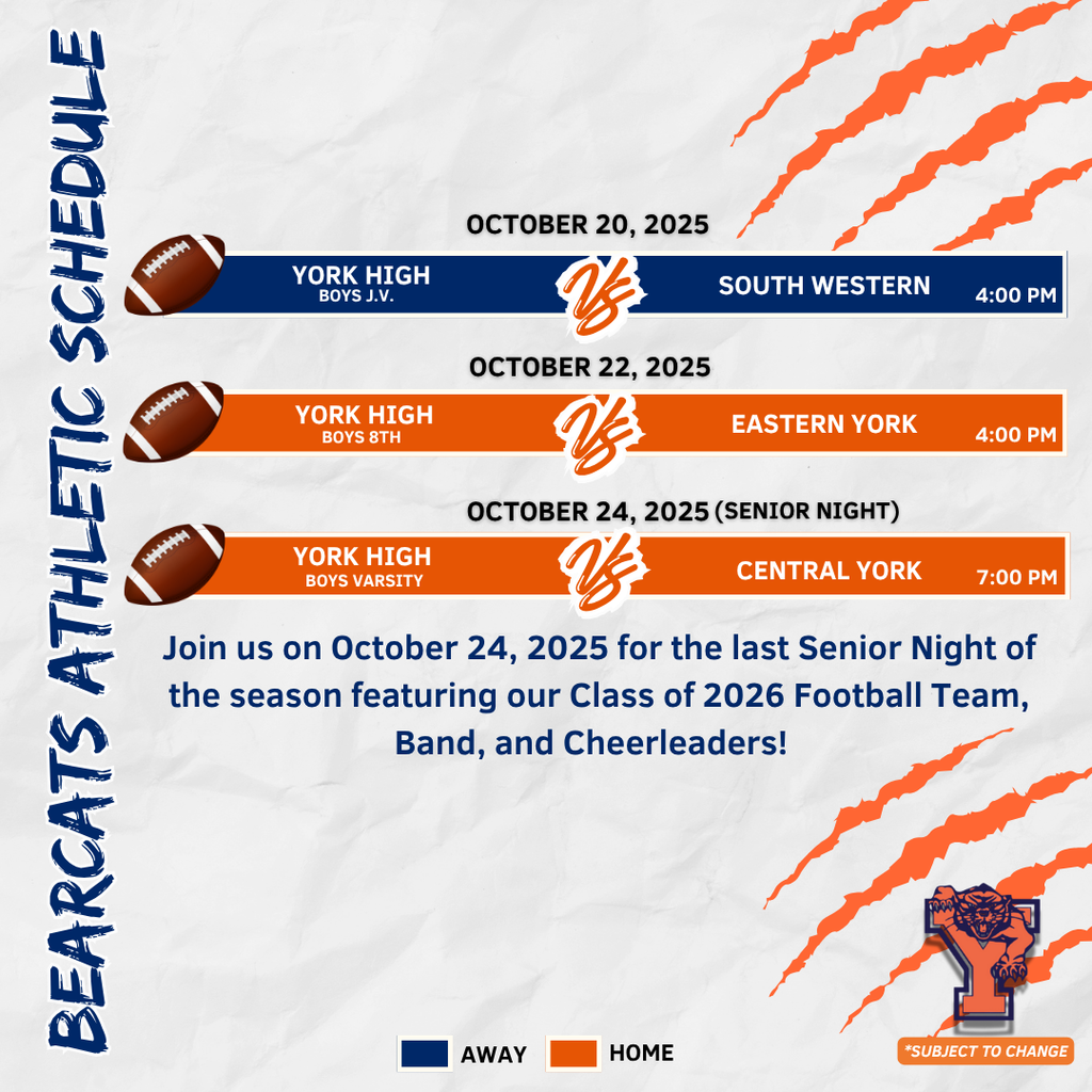 Bearcats Athletic Schedule for the School District of the City of York.