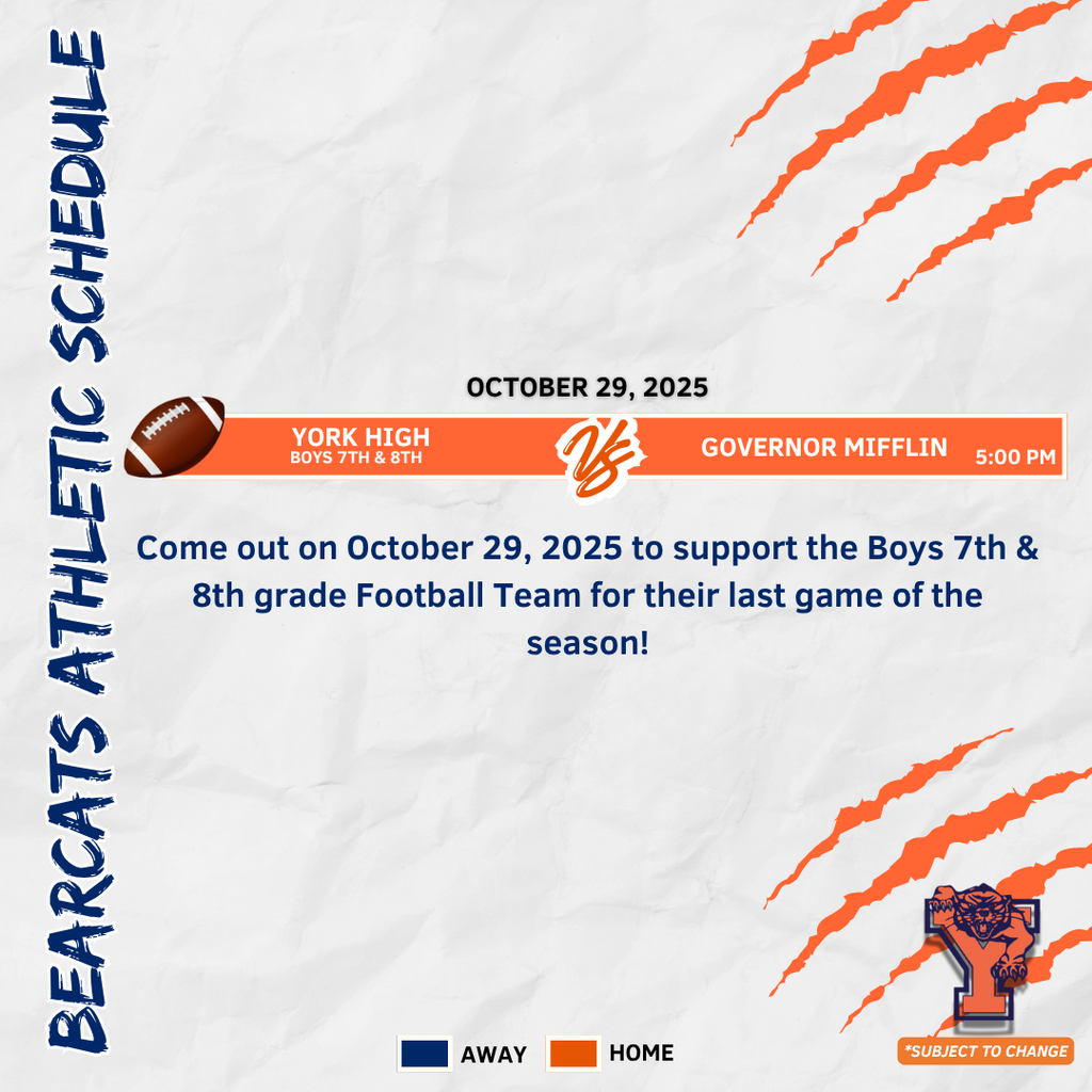 Bearcats Athletic Schedule for the School District of the City of York. 