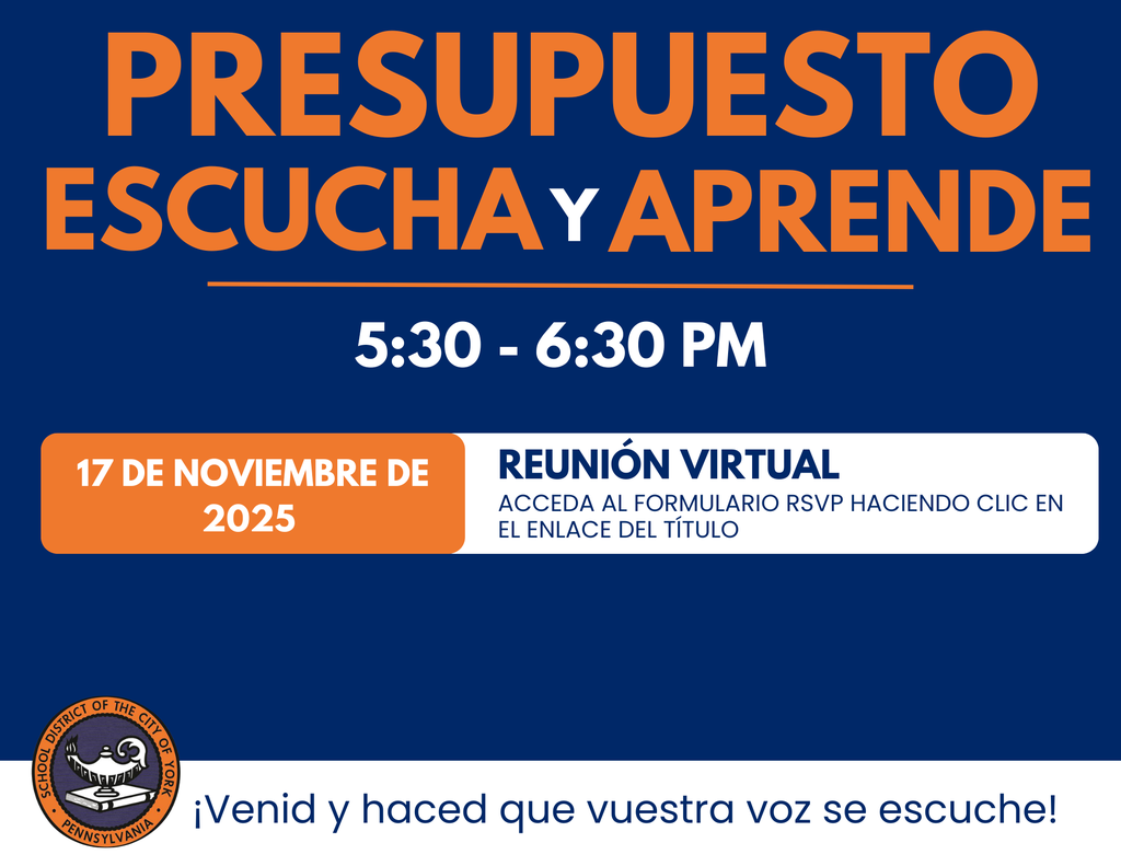 Event announcement for "Budget Listen and Learn" Virtual Meeting on November 17, 2025, in York, PA. Join to share your input!