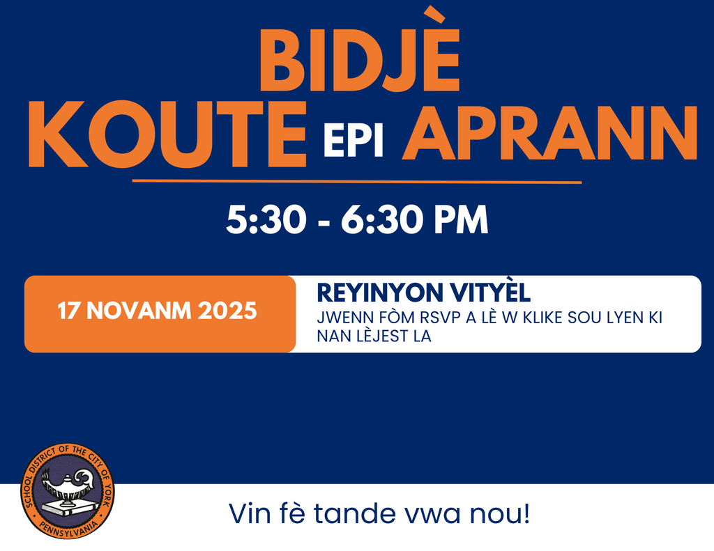 Event announcement for "Budget Listen and Learn" Virtual Meeting on November 17, 2025, in York, PA. Join to share your input!