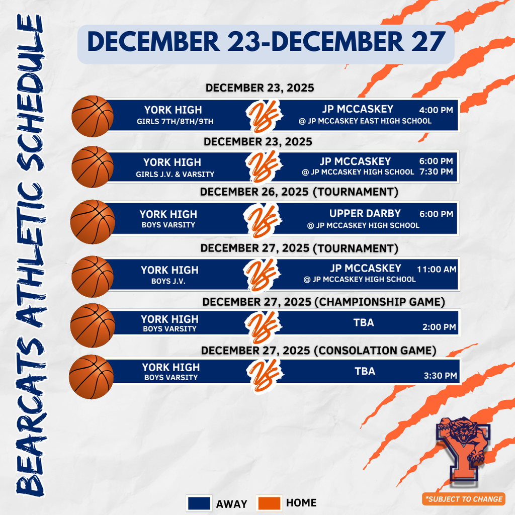 Bearcats Athletic Schedule for the School District of the City of York.