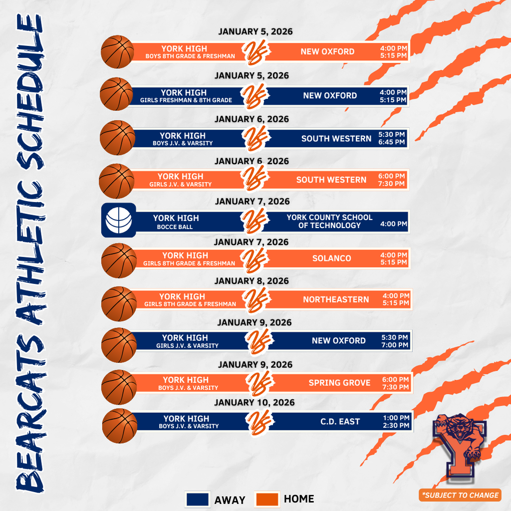 Bearcats Athletic Schedule for the School District of the City of York.