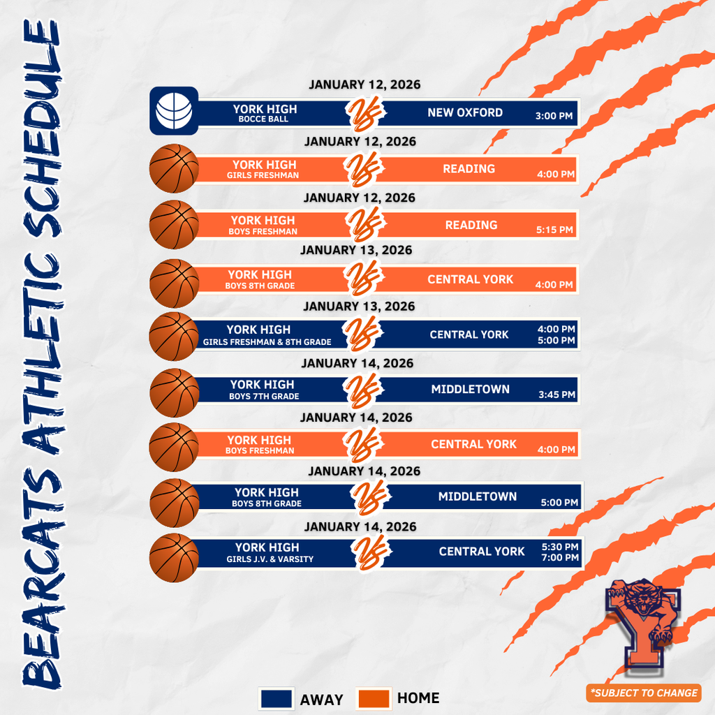 Bearcats Athletic Schedule for the School District of the City of York.
