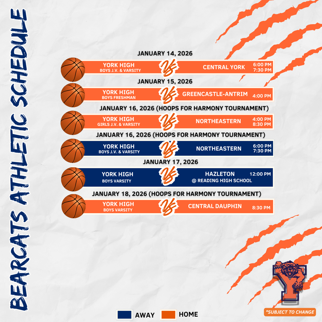Bearcats Athletic Schedule for the School District of the City of York.