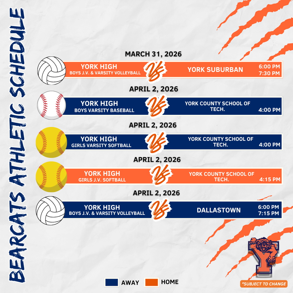 Bearcats Athletic Schedule for the School District of the City of York.