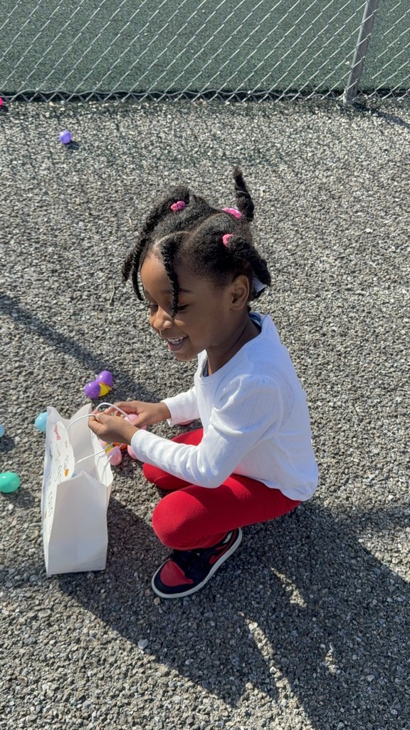 McKinley PreK-8 students are participating in a school-wide Egg Hunt outdoors. 