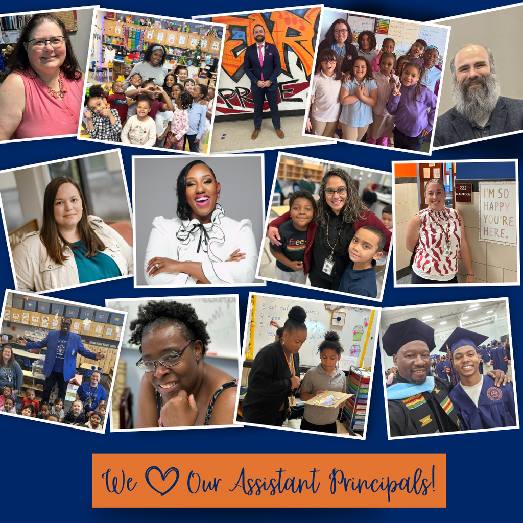 Collage of the School District of the City of York's Assistant Principals in various educational settings, smiling with students and colleagues. The text below reads: "We ❤️ Our Assistant Principals!"