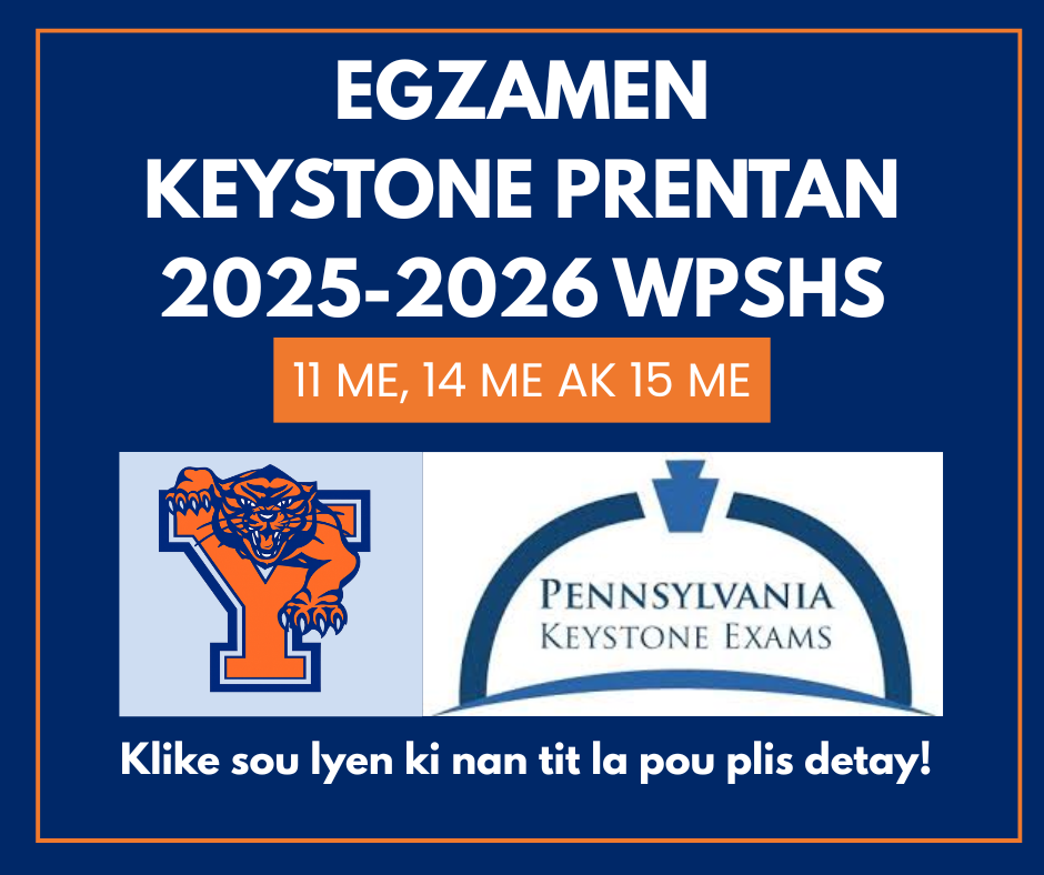 2025-2026 Spring Keystone exams dates for William Penn Senior High School: May 11, May 14, and May 15. Includes William Penn Senior High School's logo and the Pennsylvania Keystone Exams logo. There is text at the bottom that says "Click the link in the caption for more details!"