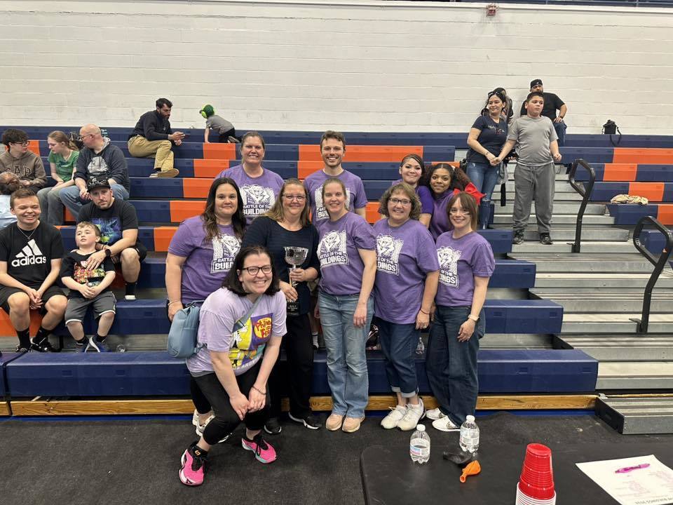 The School District of the City of York district staff members recently participated in a Battle of the Buildings event involving several Minute to Win It style games in a school gymnasium.