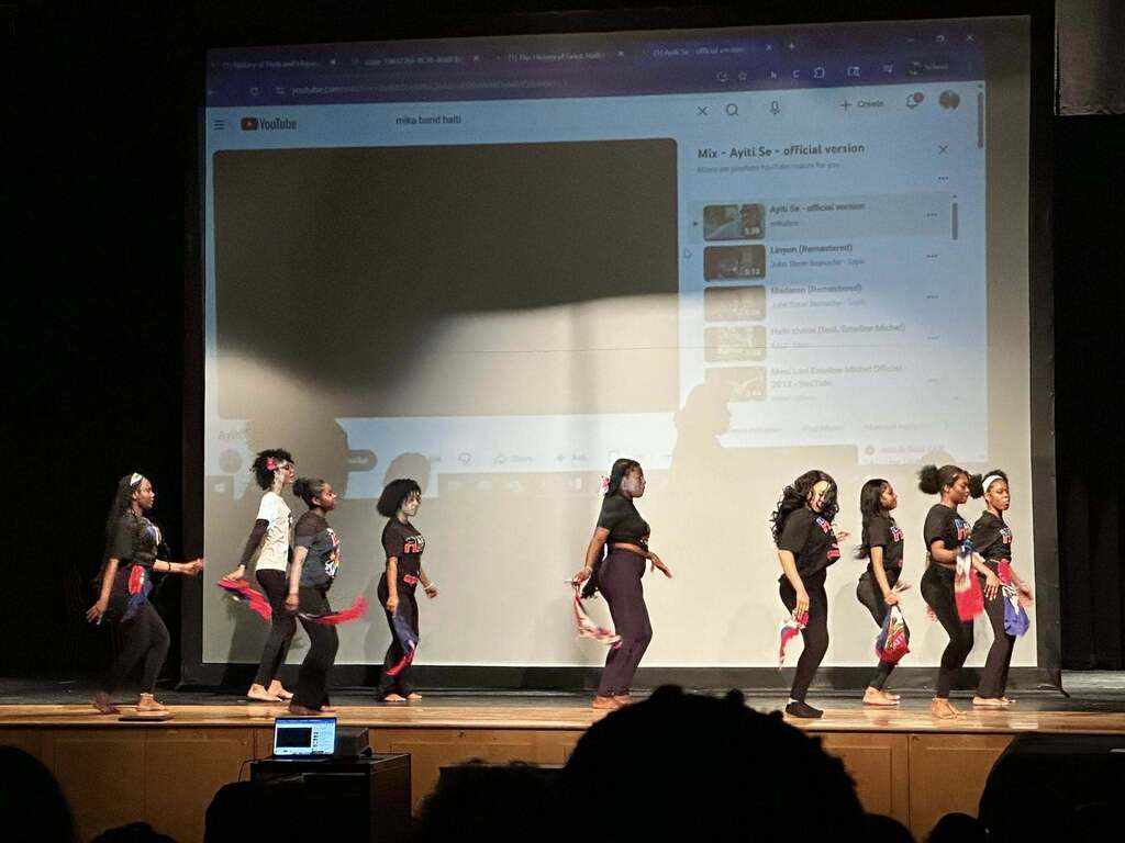 A group of William Penn Senior High School students recently performed in the high school auditorium in celebration of Haitian Flag Day.